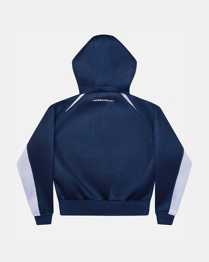 NEO ZIP JACKET WHITE & BLUE - navy and white zip jacket, back view - Cold Culture