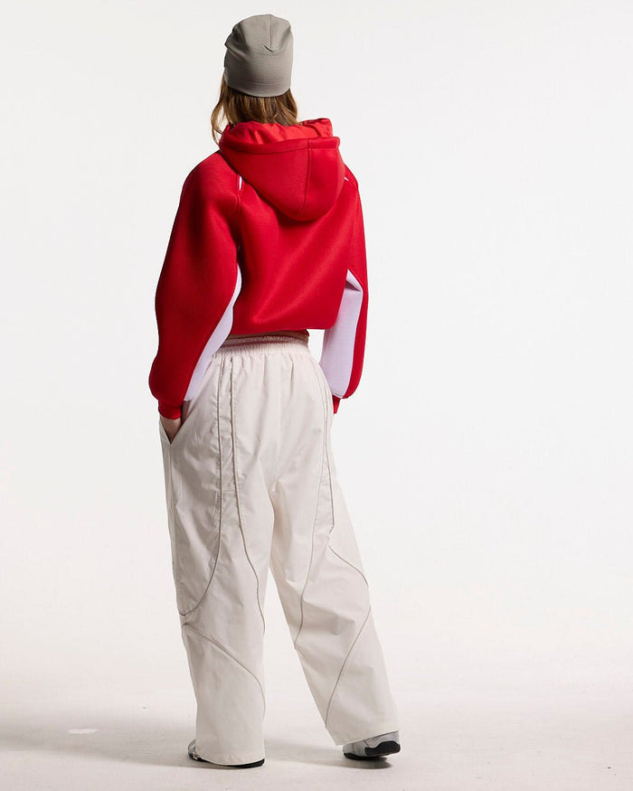 NEO ZIP JACKET WHITE & RED - red and white zip jacket, back view on female model - Cold Culture #woman