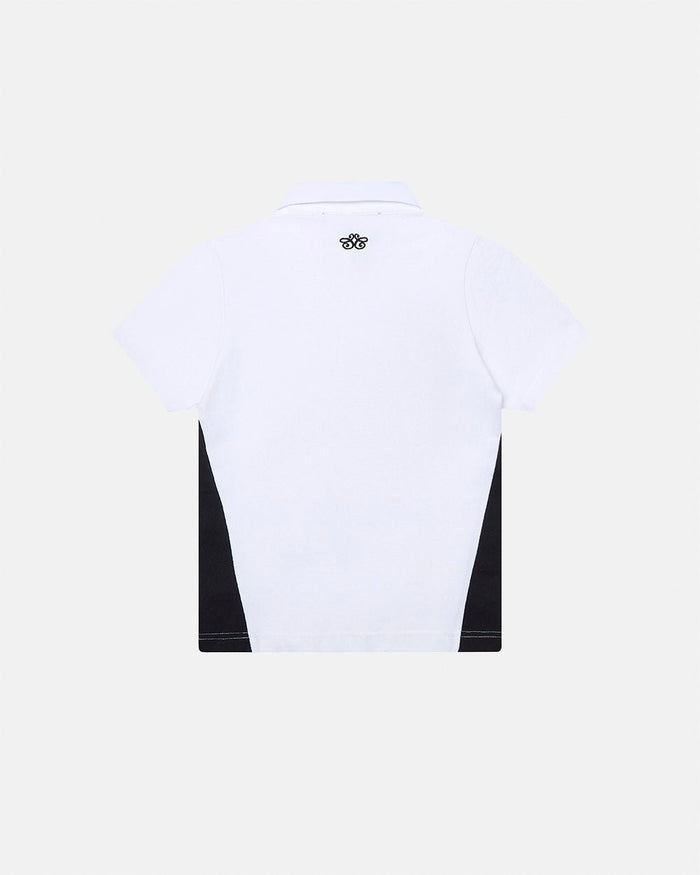 NIA SET POLO WHITE & BLACK - white and black polo shirt, back view - Cold Culture