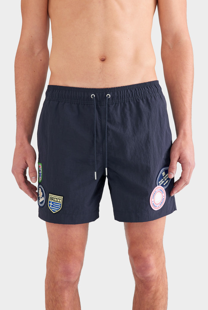 Nylon Solid Swim Short - Navy/Travel Patch