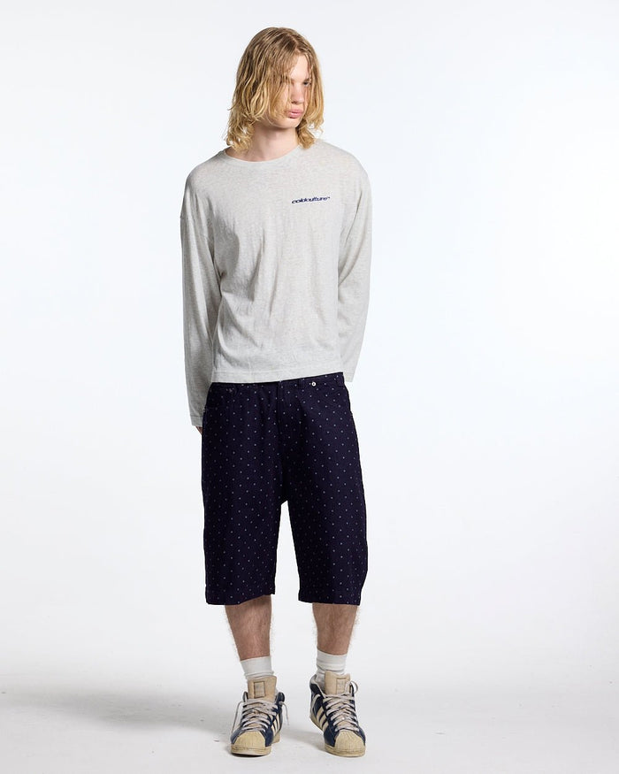 OLD SOUL LONGSLEEVE HEATHER GREY - heather grey graphic print longsleeve tee, front view on male model - Cold Culture #man