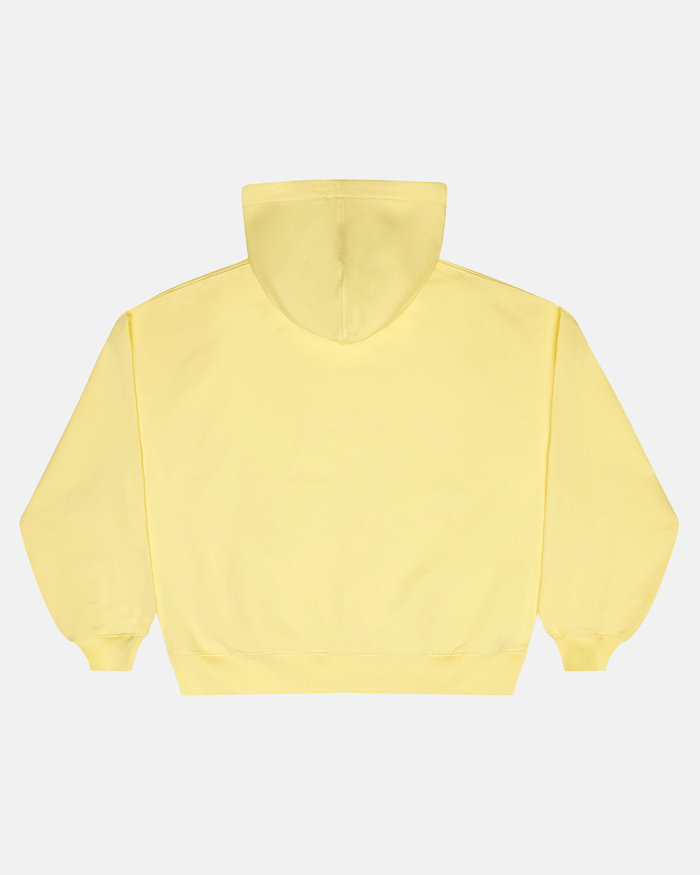 ON ROAD HOODIE YELLOW & BLUE - yellow graphic print hoodie, back view - Cold Culture