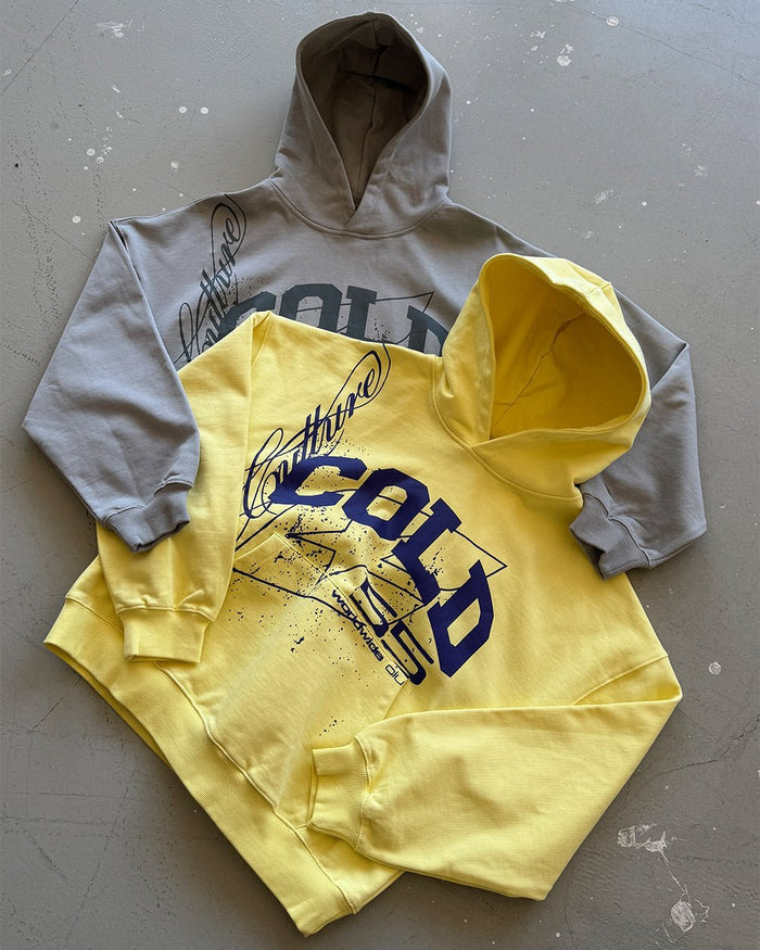 ON ROAD HOODIE GREY & GREEN - grey graphic print hoodie, flat lay with matching pieces - Cold Culture
