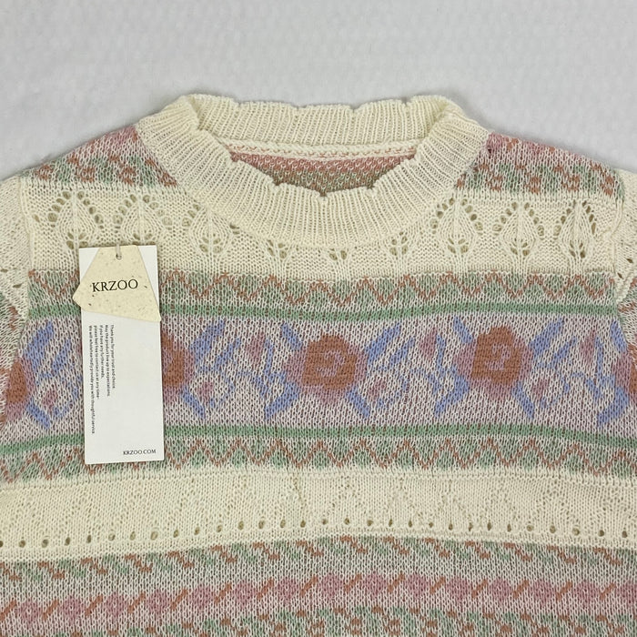 Openwork knitted sweater with patchwork top