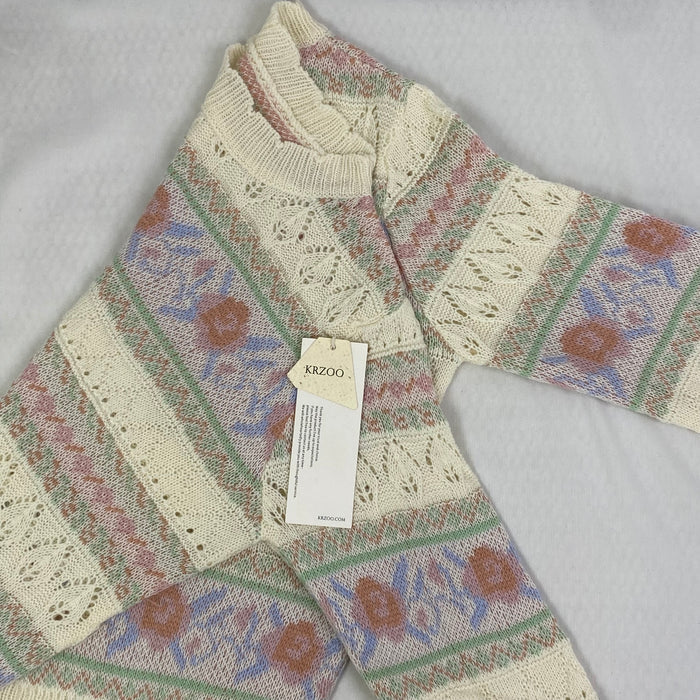 Openwork knitted sweater with patchwork top