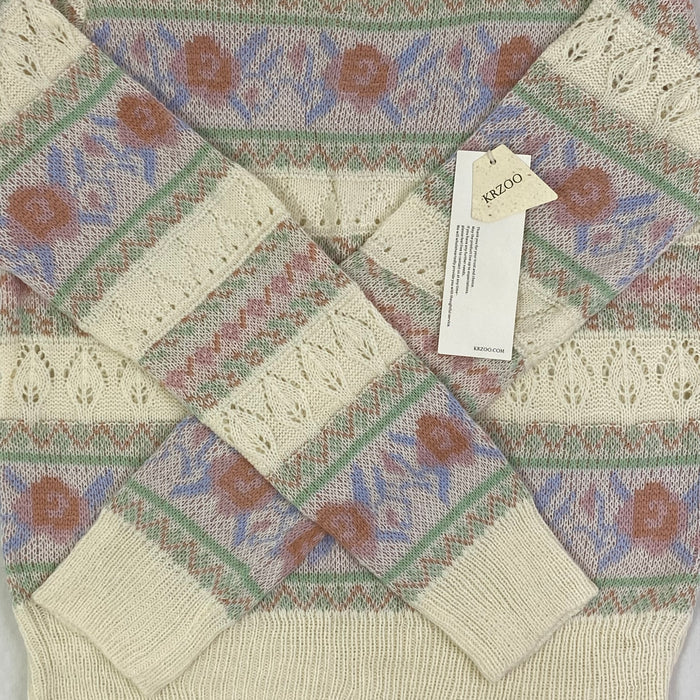 Openwork knitted sweater with patchwork top