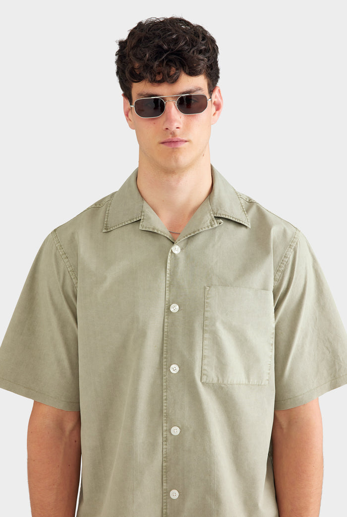 Oversized Raw Hem Cotton Shirt - Washed Sage