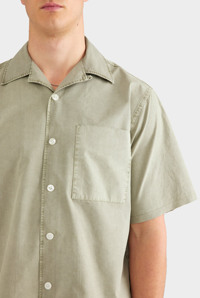 Oversized Raw Hem Cotton Shirt - Washed Sage