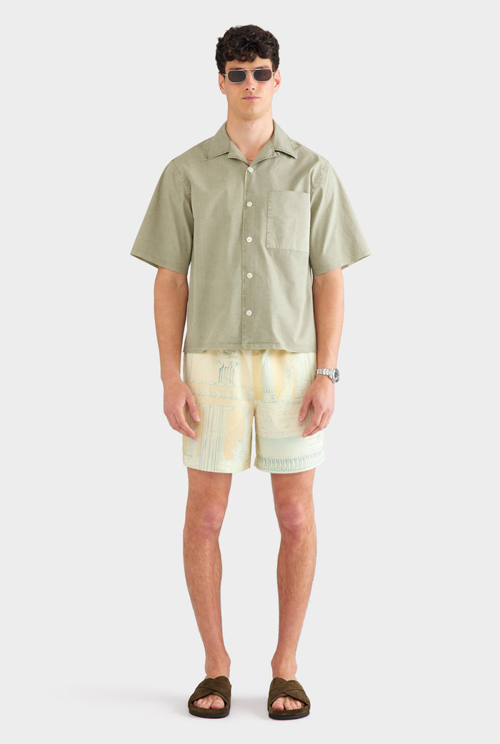 Oversized Raw Hem Cotton Shirt - Washed Sage