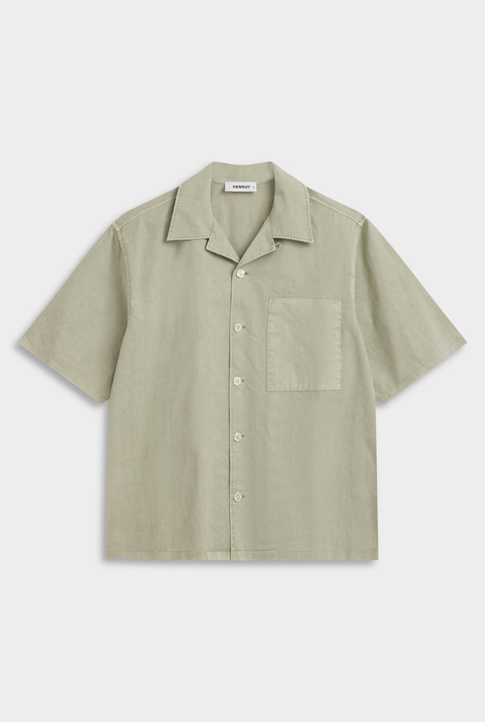 Venroy Oversized Raw Hem Cotton Shirt - Washed Sage