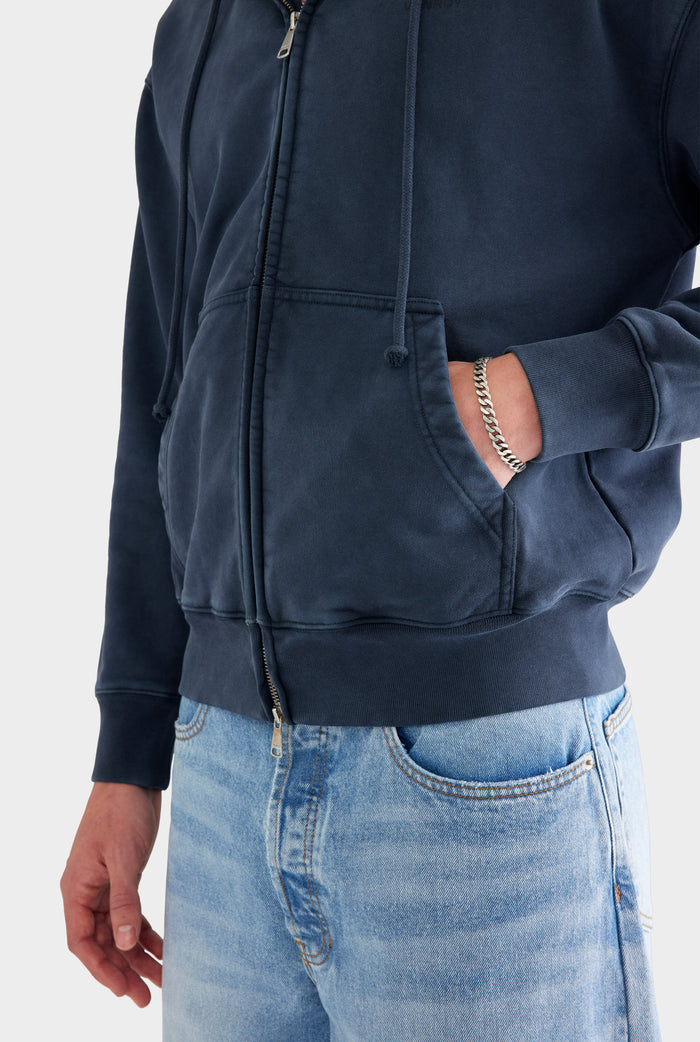 Pigment Dyed Fleece Track Zip Hoodie - Washed Navy