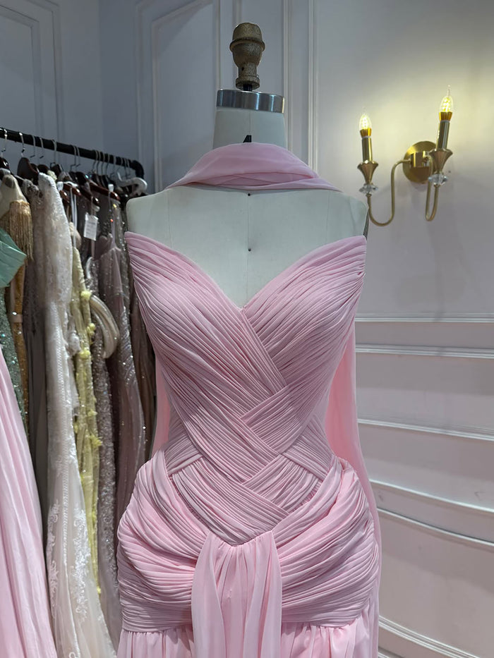 Pink Chiffon A-Line Evening Dress with Scarf LA73655 SERENE HILL
