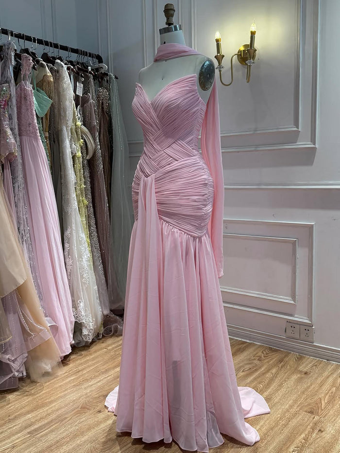 Pink Chiffon A-Line Evening Dress with Scarf LA73655 SERENE HILL