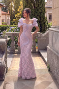 Pink Floral Lace Formal Evening Dress Off the Shoulder Mermaid Prom Dress with 3D Detail ST011 Sheer Fairy
