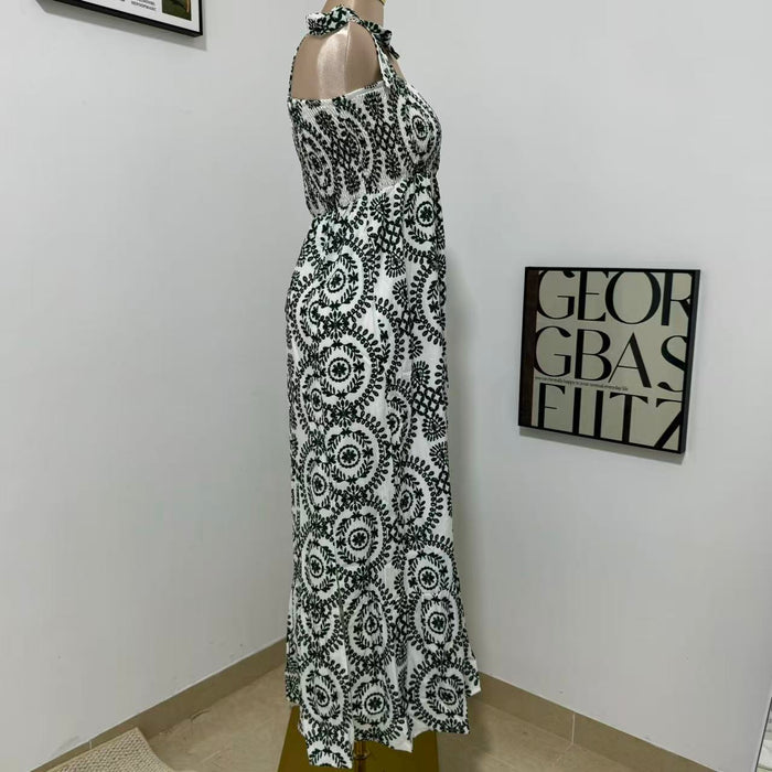 Printed Sleeveless Strappy Dress with Slit