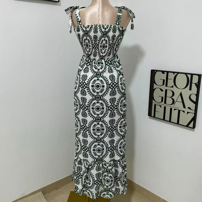 Printed Sleeveless Strappy Dress with Slit