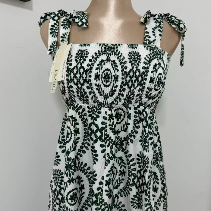 Printed Sleeveless Strappy Dress with Slit