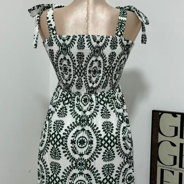 Printed Sleeveless Strappy Dress with Slit