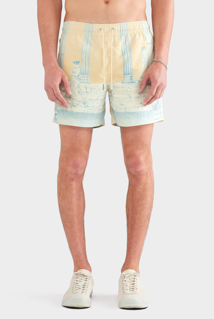 Printed Swim Short - Ancient Greek Orange Sunset