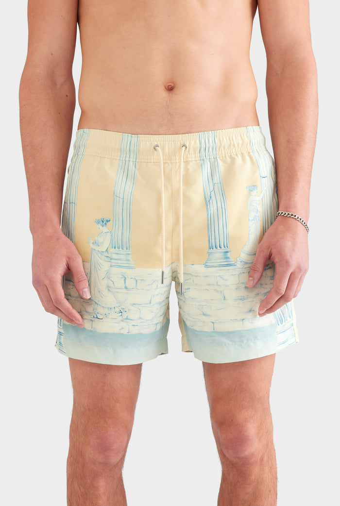 Printed Swim Short - Ancient Greek Orange Sunset