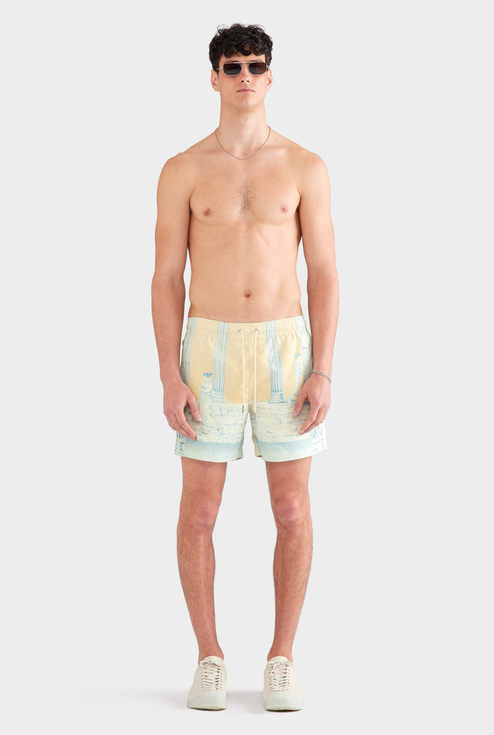Printed Swim Short - Ancient Greek Orange Sunset