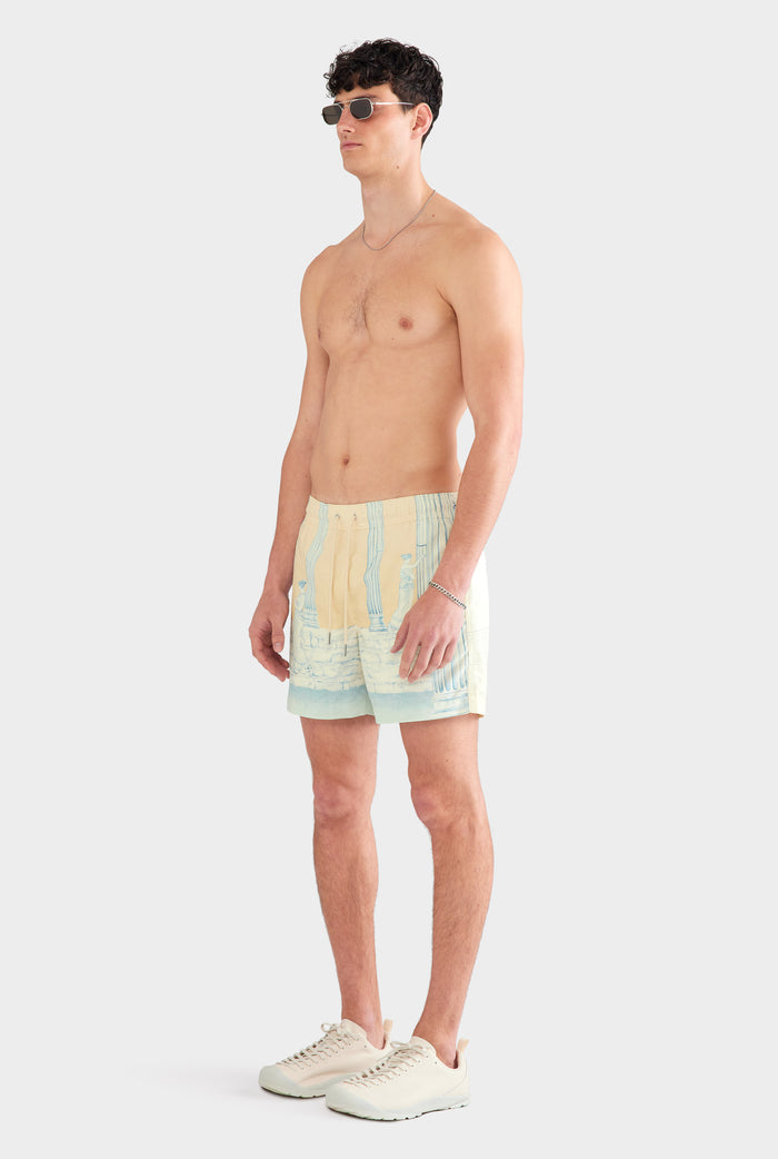Printed Swim Short - Ancient Greek Orange Sunset