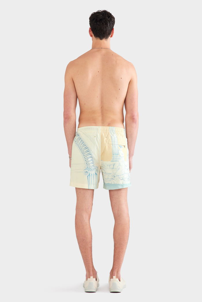 Printed Swim Short - Ancient Greek Orange Sunset