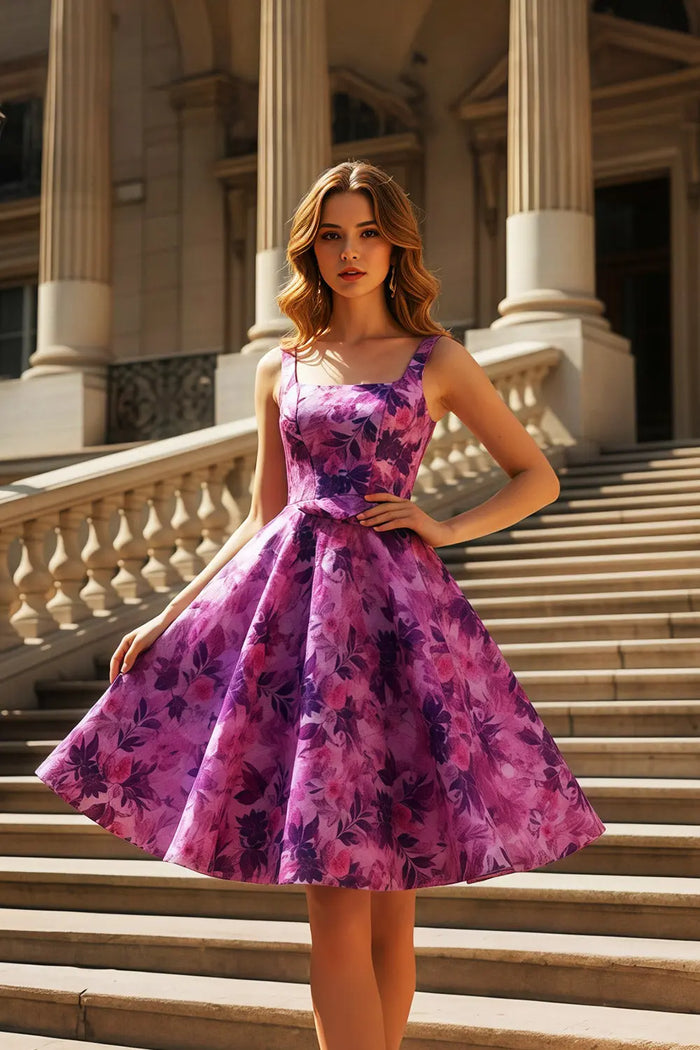 Purple Floral A-Line Open Back Homecoming Dress RM129 Sheer Fairy