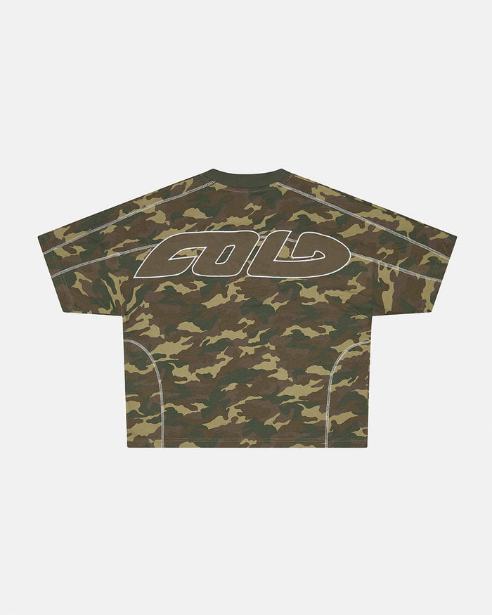 ROLLER TEE CAMO GREEN - green camo tee, back view - Cold Culture