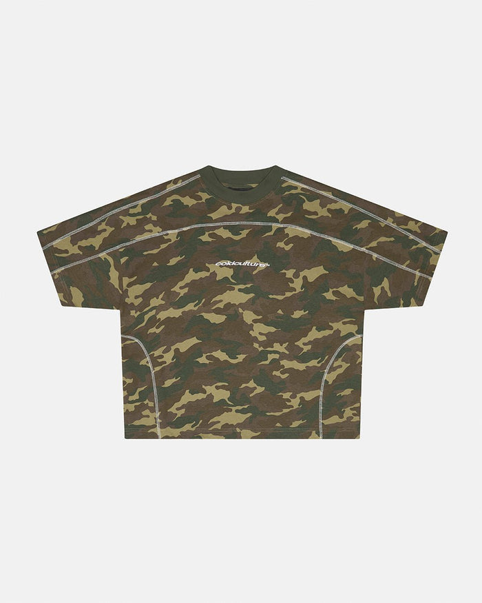 ROLLER TEE CAMO GREEN - green camo tee, front view - Cold Culture