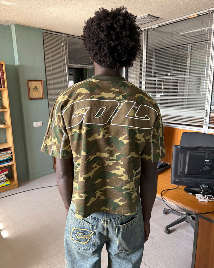 ROLLER TEE CAMO GREEN - green camo tee, street style shot - Cold Culture