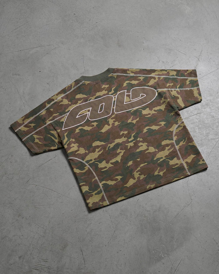 ROLLER TEE CAMO GREEN - green camo tee, flat lay - Cold Culture