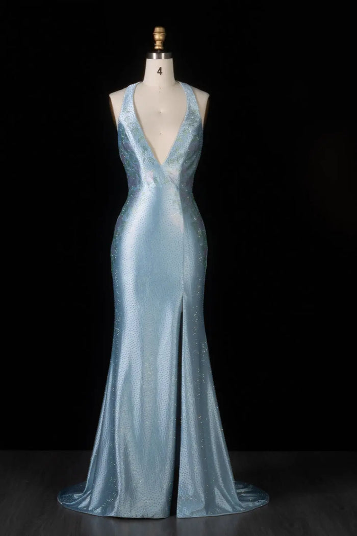 Romantic Blue Open Back Prom Dress with Slit SH185 Sheer Fairy