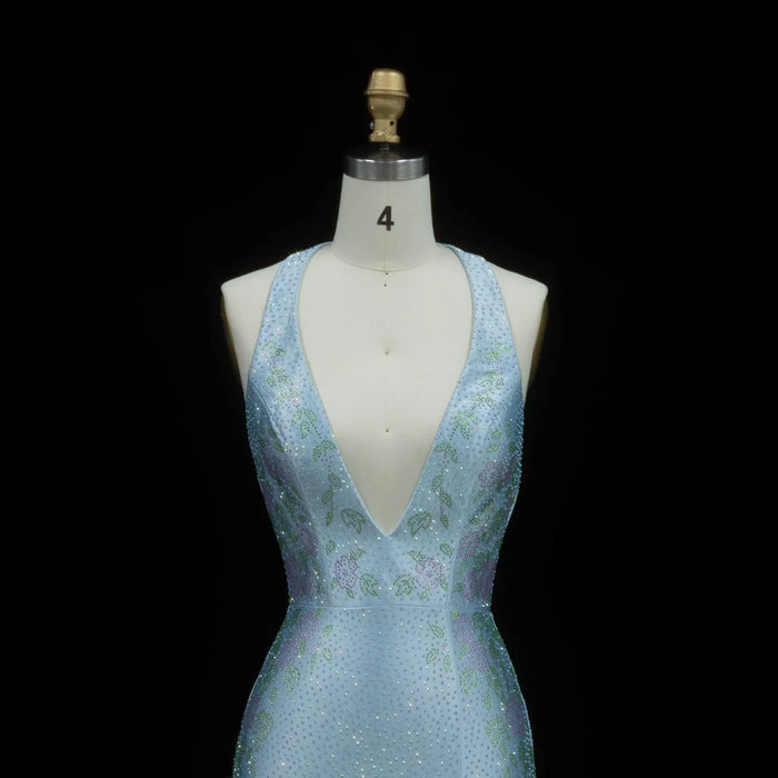 Romantic Blue Open Back Prom Dress with Slit SH185 Sheer Fairy