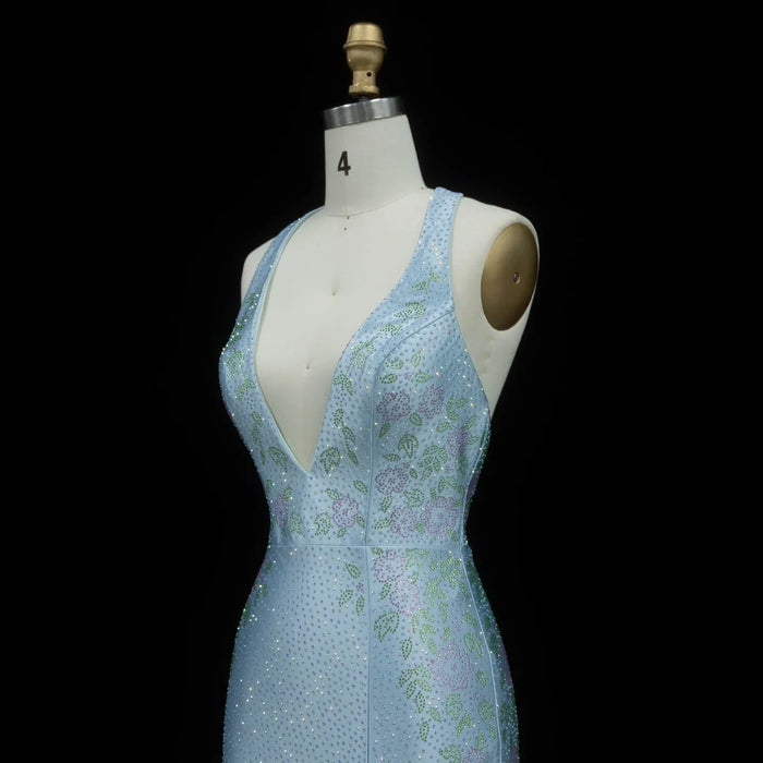 Romantic Blue Open Back Prom Dress with Slit SH185 Sheer Fairy