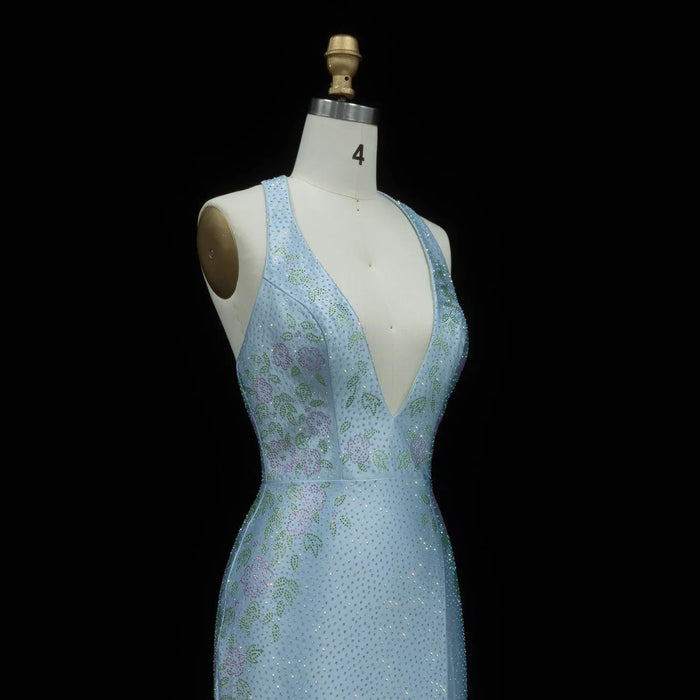 Romantic Blue Open Back Prom Dress with Slit SH185 Sheer Fairy