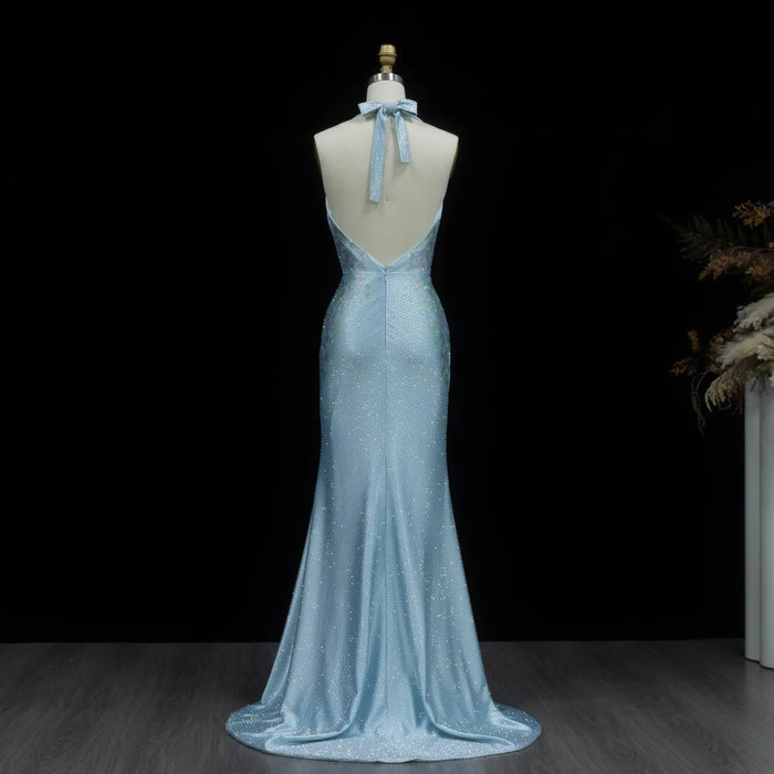 Romantic Blue Open Back Prom Dress with Slit SH185 Sheer Fairy