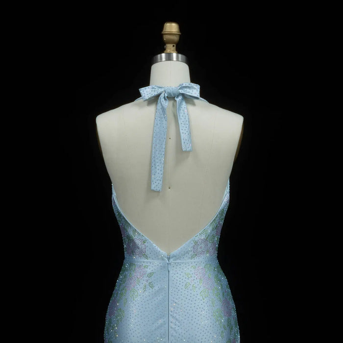 Romantic Blue Open Back Prom Dress with Slit SH185 Sheer Fairy