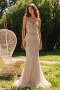 Romantic Champagne Spaghetti Strap All Over Stream Crystal Prom Dress SH194 Sheer Fairy