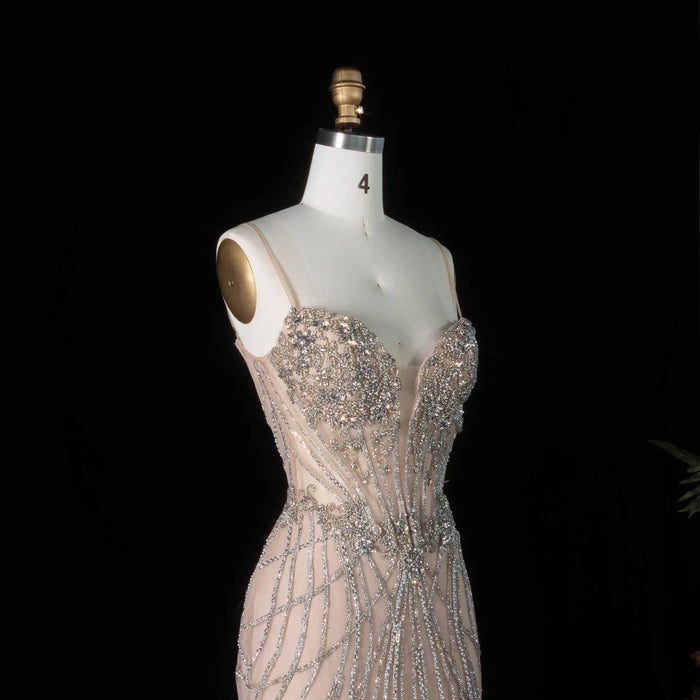 Romantic Champagne Spaghetti Strap All Over Stream Crystal Prom Dress SH194 Sheer Fairy