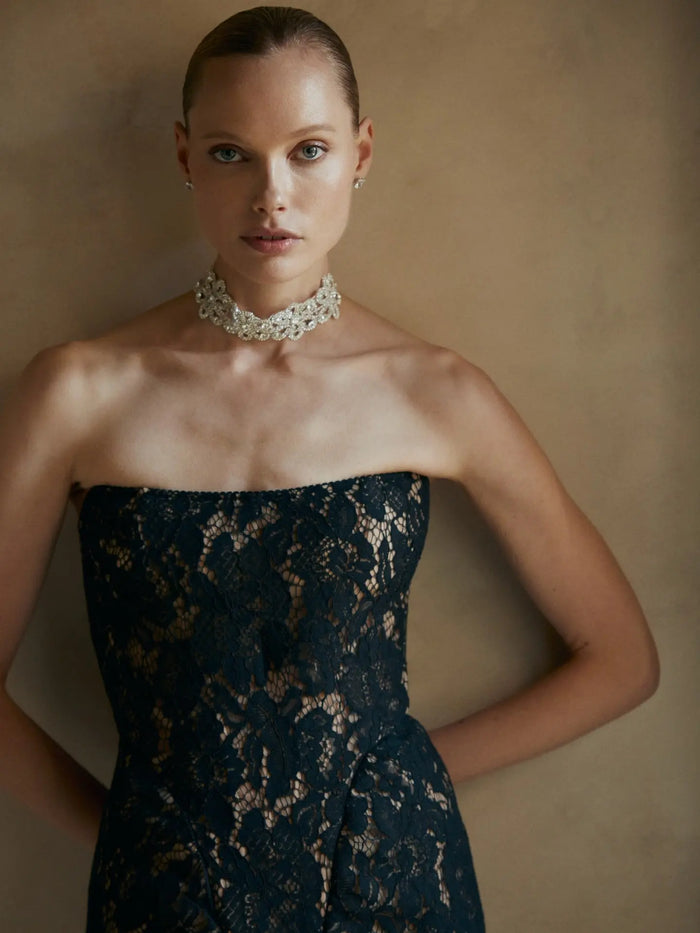 Romantic Strapless Black Lace Homecoming Dress with Floral Details RM223 Sheer Fairy