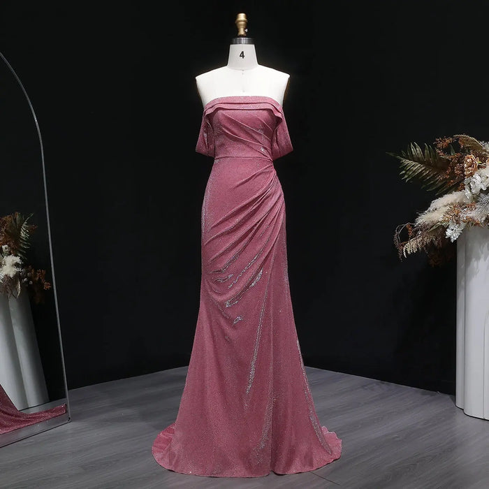 Rose Pink Off The Shoulder Mermaid Prom Dress SH629 Sheer Fairy