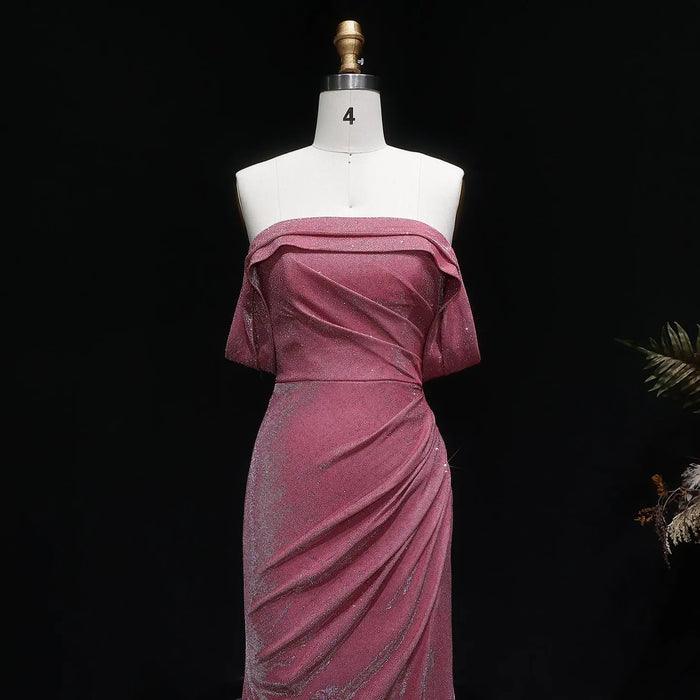 Rose Pink Off The Shoulder Mermaid Prom Dress SH629 Sheer Fairy