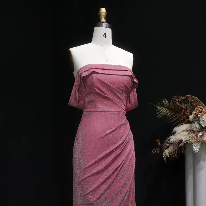 Rose Pink Off The Shoulder Mermaid Prom Dress SH629 Sheer Fairy