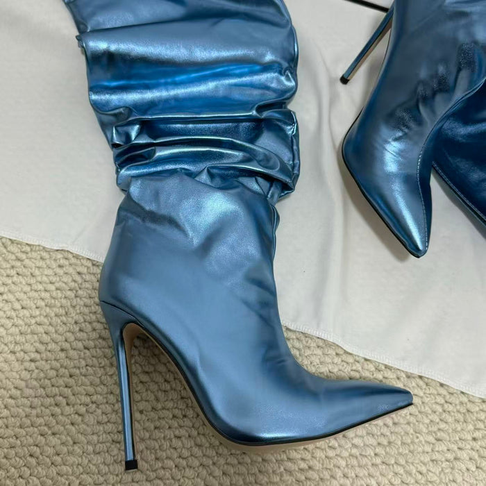 Ruched Pointed-Toe Over-the-Knee Boots