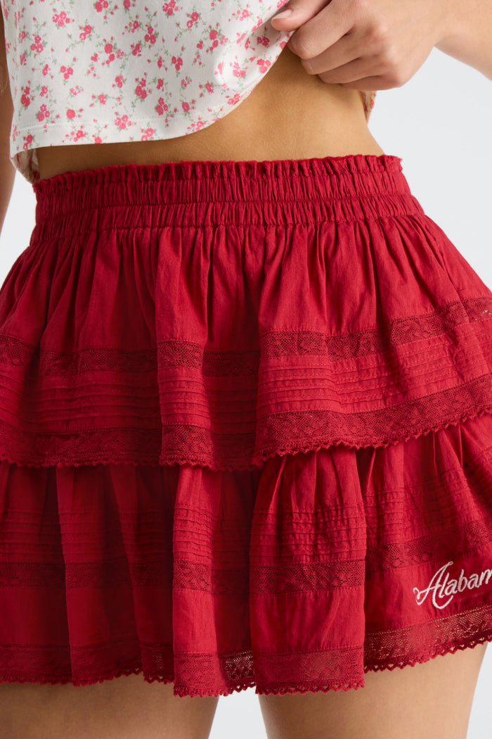 Ruffle Mini Skirt - CRIMSON