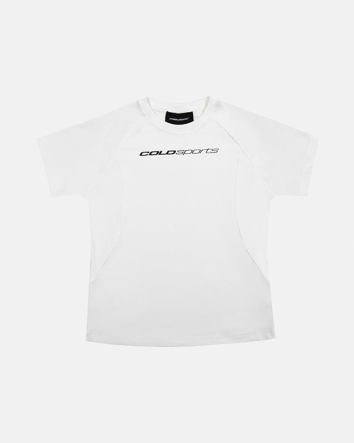 RUN CLUB TEE WHITE - white fitted sport tee, front view - Cold Culture