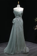 Sage Green One-Shoulder Beaded Tulle Mermaid Prom Dress Evening Gown with Ruffle SH064 Sheer Fairy