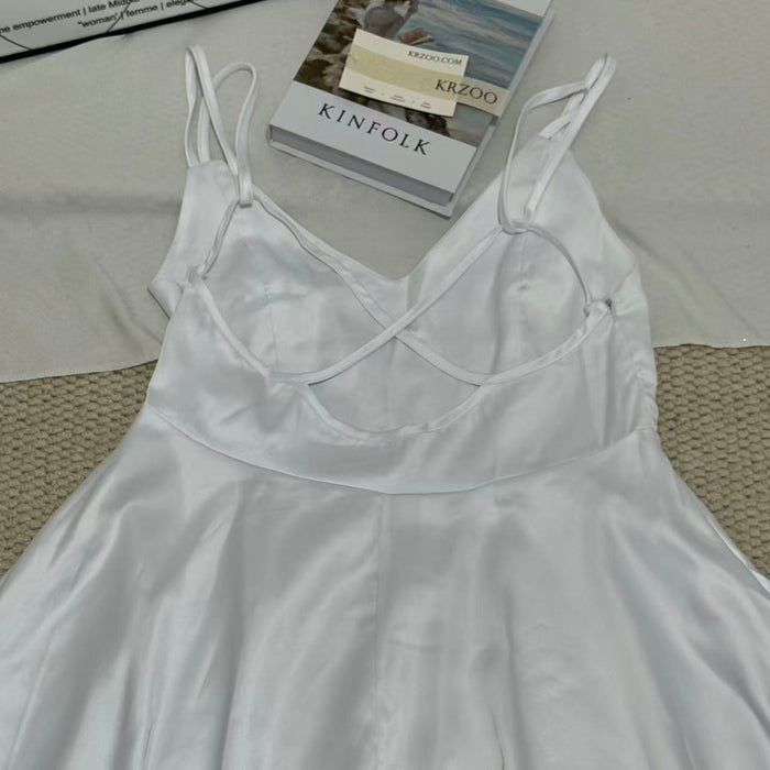 Satin Strappy Backless A-Line Nightgown