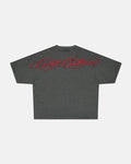 SCRIPTED STRIPES TEE BLACK - black striped tee, back view - Cold Culture